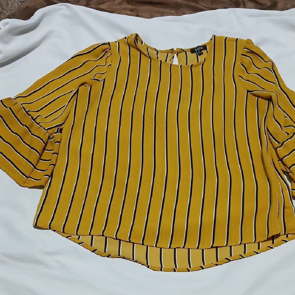AUW Mustard and Black Striped Blouse